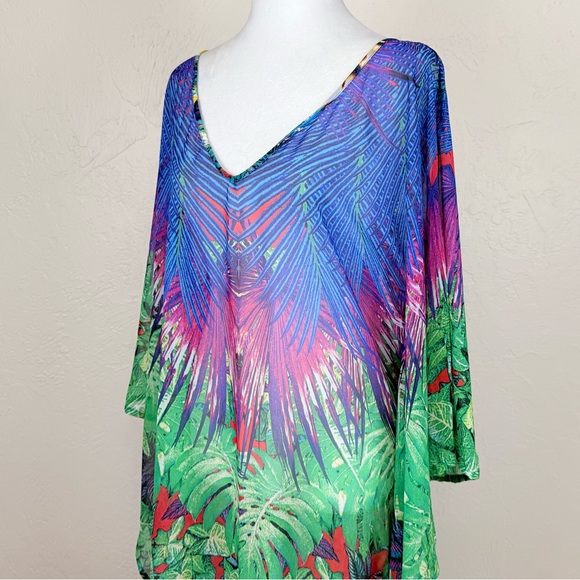 NWT Pierre Cardin Tropical Print Tunic Pareo Swim Cover Up Dress Size S - Picture 8 of 16